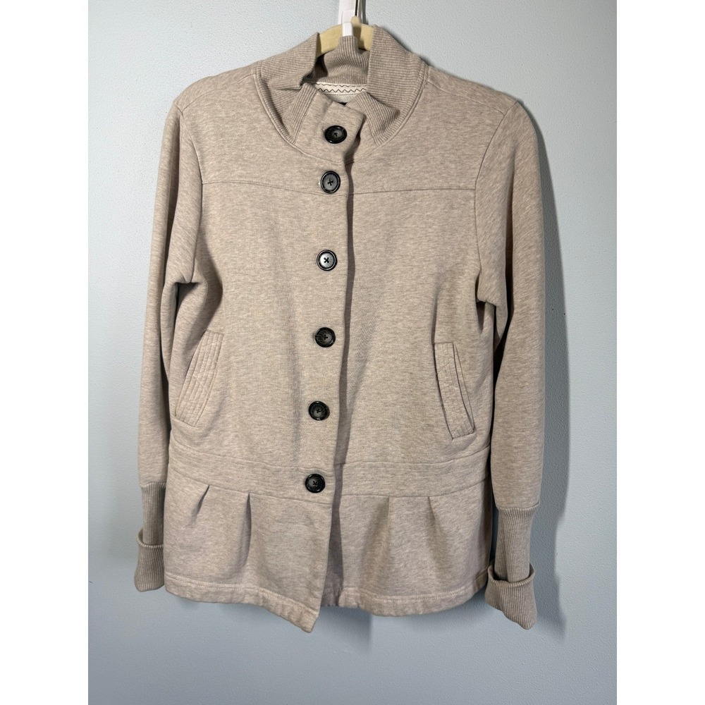 Old Navy‎ Women Oatmeal Mock Neck Button Front Sweatshirt Jacket Sz Medium Layer